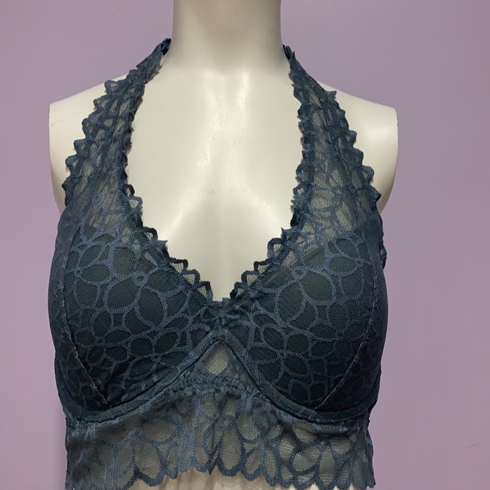 NWT VICTORIA'S SECRET PINK BLUISH TEAL LACE BRALETTE PUSH-UP PADDED HEART LOGO L